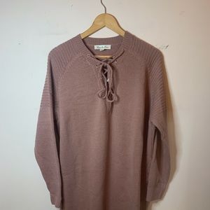 Dusty Pink lace up Sweater Dress